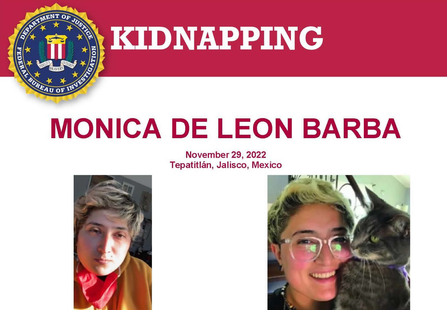FBI ofrece recompensa para hallar a latina secuestrada en México en 2022